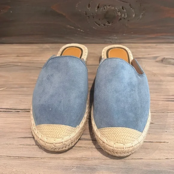 Blue Suede Espadrille Slip On Mules - Picture 2 of 6